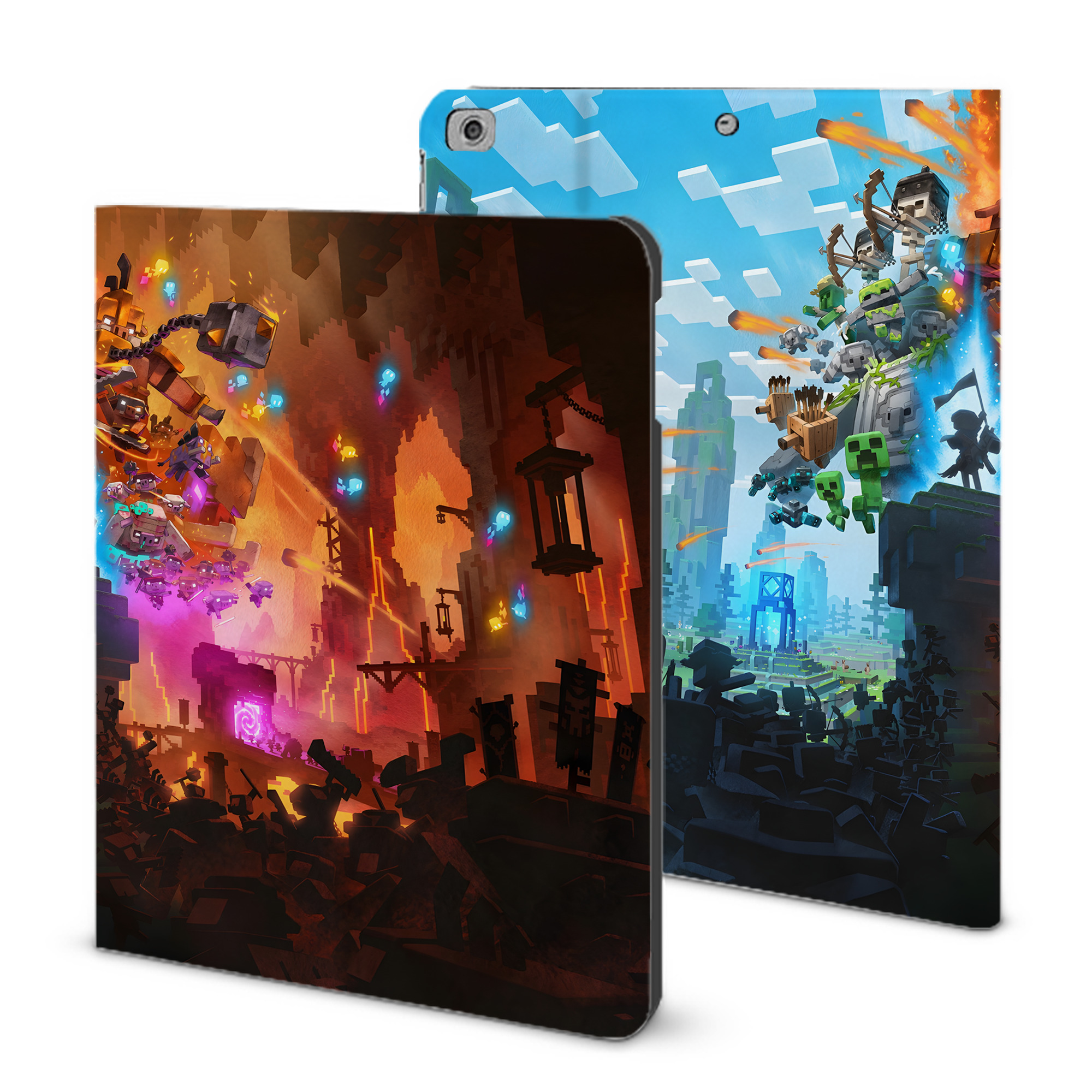 （画像用） マインクラフト ブロックの世界 Minecraft MC Block world IPad ケース ブック型 PUレザー TPU 耐衝撃 軽量 薄型 ペン収納なし 全面保護 IPad 各モデル対応
